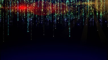 Hareket grafik parlak mavi ve düşen ve arka plan, animasyon glitter ve moda kavramı üzerinde parlayan altın partikül 