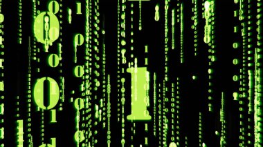 Motion Graphic rasgele yeşil parçacık ikili basamak numara matrix etkisi ile animasyonlu arka plan üzerinde düşme analiz veri ve bilgisayar kavramı