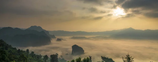 Banner Fantastic Landscape Misty Mountain Phu Lanka Mountain Hills Phayao — Stock Photo, Image