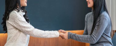 Afiş Asya kadın profesyonel psikolog doktor ev veya hastane muayene odası, Ruh sağlığı Kavramı modern oturma odasında kadın hastalara danışın veren