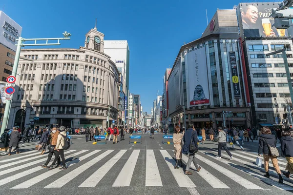 Tokyo Japon Février 2019 Des Touristes Japonais Étrangers Indéfinis Traversent — Photo