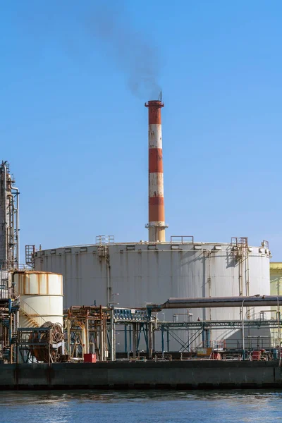 Scene Oil Refinery Industial Zone River Working Hour Which Have — Stock Photo, Image