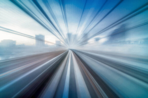 Abstract Moving Motion blur of tokyo japan train Yurikamome Line moving between tunnel in Tokyo, Japan, futuristic and innovation technology concept