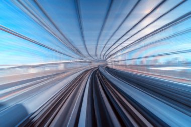 Furistic sahne hareket bulanıklığı tokyo Japonya tren Yurikamome Tokyo, Japonya için tünel arasında hareket satırının hareket
