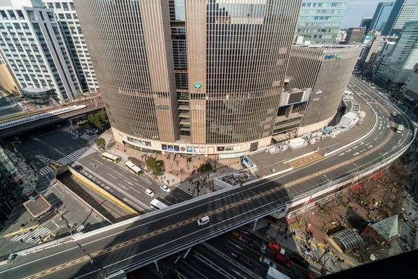 Tokyo Japan Feb 2019 Aerial View Overpass Crowd Car Pedestrian — Stock Photo, Image