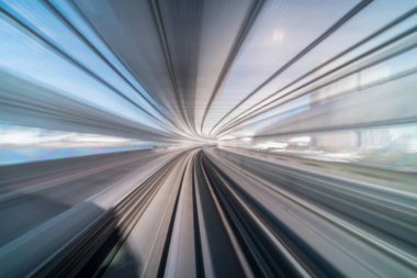 Furistic sahne hareket bulanıklığı tokyo Japonya tren Yurikamome Tokyo, Japonya için tünel arasında hareket satırının hareket