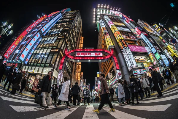 Tokyo Japão Feb 2019 Cena Fisheye Kabukicho Que Uma Rua — Fotografia de Stock