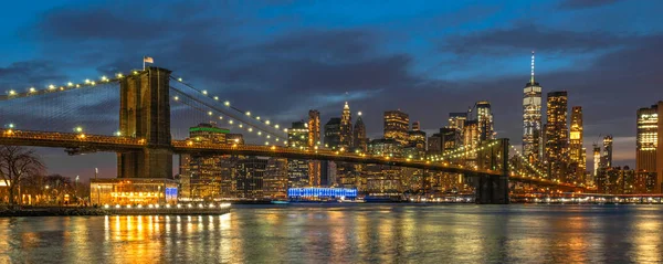 Баннер Обложка Сцены Нью Йорка Cityscape Бруклинским Мостом Через Реку — стоковое фото