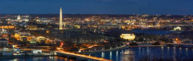 Panorama Top view scene of Washington DC down town which can see United states Capitol, washington monument, lincoln memorial and thomas jefferson memorial, history and culture for travel concept clipart