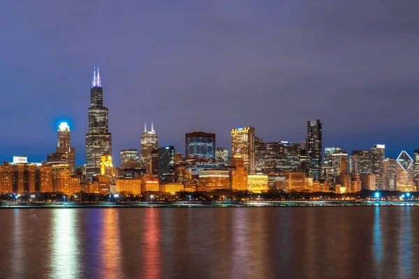 Chicago Cityscape River Side Lake Michigan Beautiful Crepúsculo Tempo Illinois — Fotografia de Stock