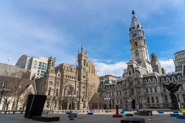 Scen Philadelphia Stadshuset Masonic Temple Och Arch Street United Metodistkyrkan — Stockfoto