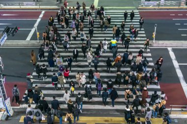 Tokyo, Japonya-Şubat 2019: kalabalık tanımlanamayan insanlar sokakta yürüyüş-Shinjuku Tokyo kentinde araba trafiği ile gece Febuary 16, 2019, Japon Kültür ve alışveriş Neon sokak konsepti ile yürüyüş