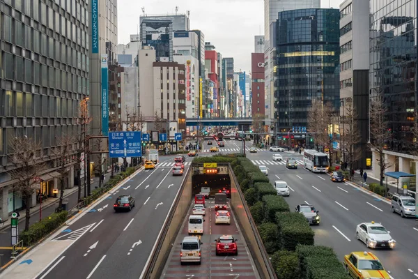 Tokio Japón Feb 2019 Tráfico Horas Punta Muchos Coches Multitud —  Fotos de Stock