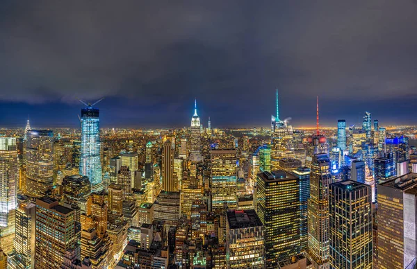 Alacakaranlık Saatinde Aşağı Manhattan New York Cityscape Panorama Top Görünümü — Stok fotoğraf