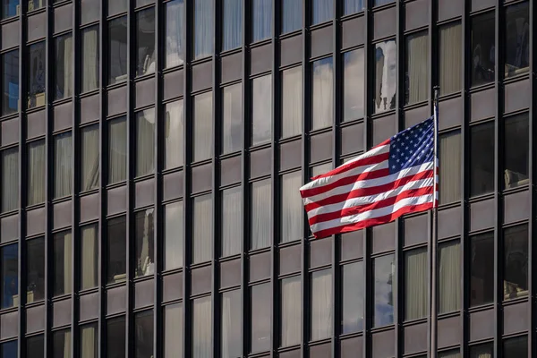 American national flags over the Chicago building cityscape, independence day or july 4 concept