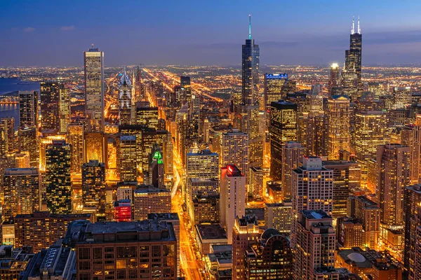 Top View Building Chicago Cityscape Night Time Usa Downtown Skyline — Stock Photo, Image