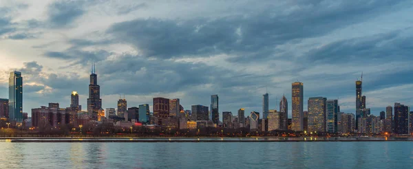 Panorama Der Stadtlandschaft Chicagos Flussseite Entlang Des Michigan Sees Bei — Stockfoto