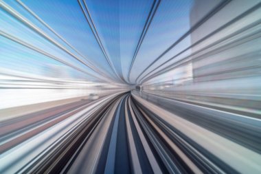 Furistic sahne hareket bulanıklığı tokyo Japonya tren Yurikamome Tokyo, Japonya için tünel arasında hareket satırının hareket