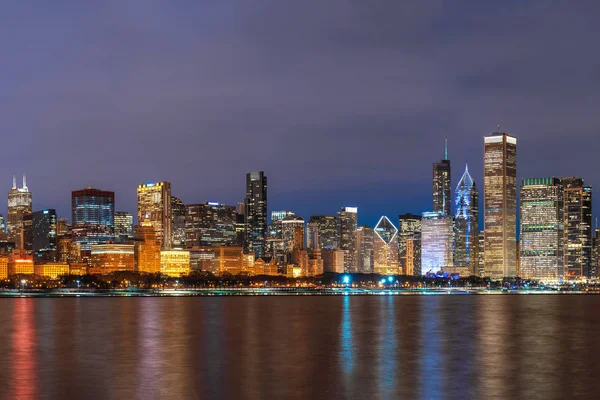 Chicago Cityscape River Side Lake Michigan Beautiful Crepúsculo Tempo Illinois — Fotografia de Stock