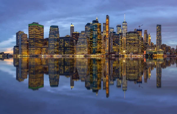 Panorama Scene New York Cityscape Brooklyn Bridge East River Twilight — Stock Photo, Image