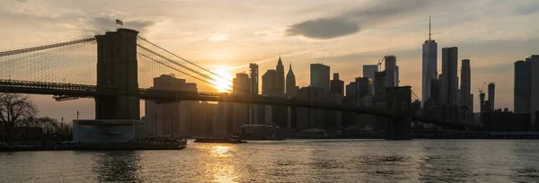 Banner Cover Scene New York Cityscape Con Brooklyn Bridge Sull — Foto Stock