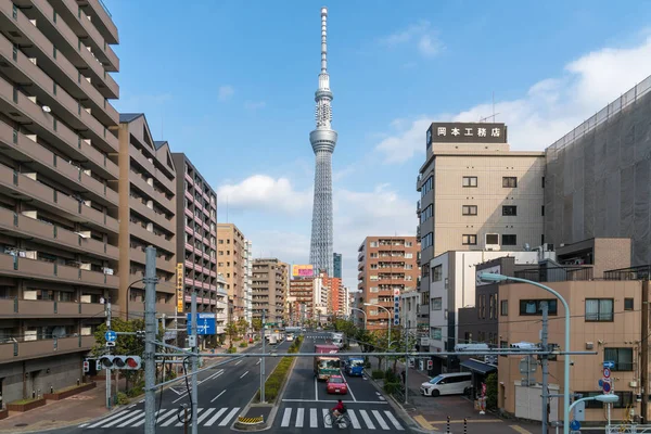 2019年2月 東京スカイツリーは 2019年2月20日のラッシュアワーで様々な建築都市景観と交通道路交差点を見つけます — ストック写真