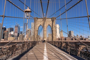 Brooklyn köprüsü sabah, Abd şehir silueti, Mimari ve turistik konsepti ile bina