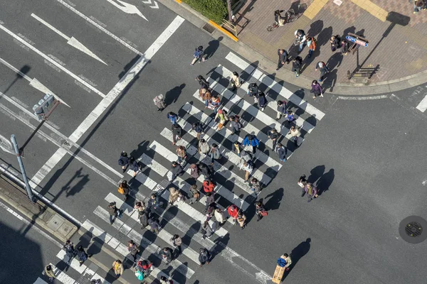 日本东京 2019年2月 2019年2月16日 在日本东京 没有定义的行人人群在东京横穿马路 穿过阳光点的十字路口 — 图库照片