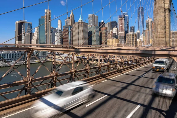 Tráfego Hora Rush Manhã Antes Dia Útil Ponte Brooklyn Sobre — Fotografia de Stock