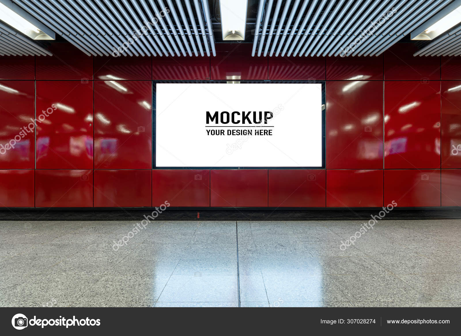 Download Blank Billboard Located Underground Hall Subway Advertising Mockup Concept Low Stock Photo Image By C Tzido 307028274