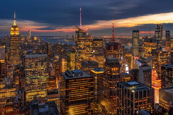 Alacakaranlık Saatinde Aşağı Manhattan New York Cityscape Top Scene Abd — Stok fotoğraf