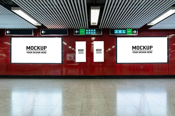 Outdoor Branco Localizado Corredor Subterrâneo Metrô Para Publicidade Conceito Mockup — Fotografia de Stock