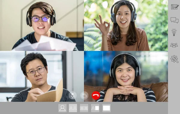 Aziatisch Zakenmensen Bespreken Ontmoeten Met Teamwork Collega Video Call Conferentie Rechtenvrije Stockfoto's