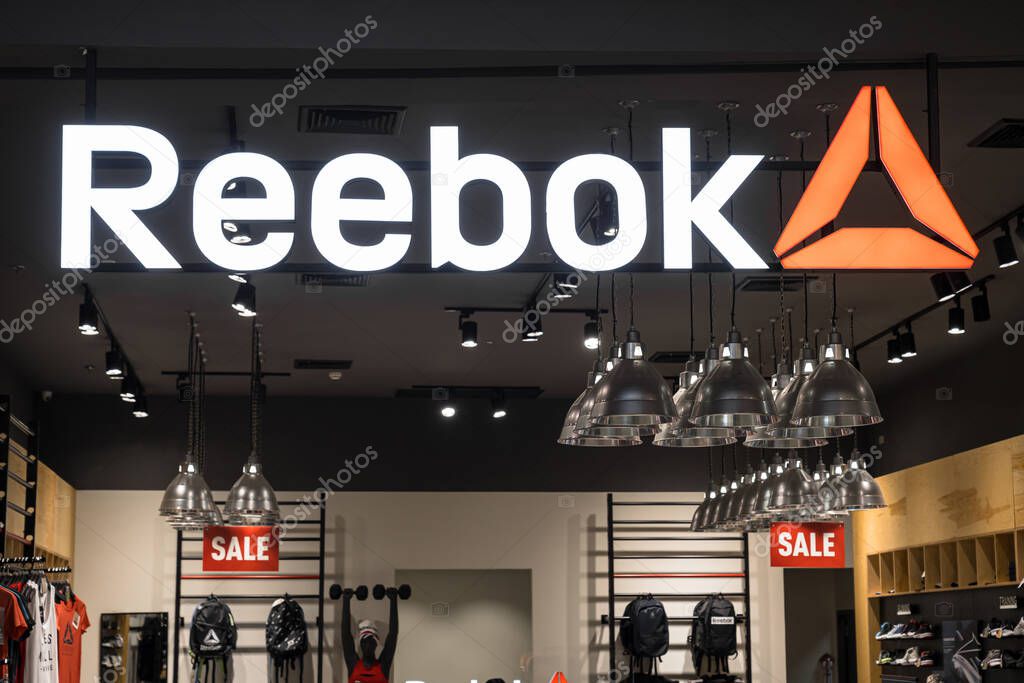 BANGKOK, THAILAND - JUNE, 2020 :  Reebok icon sign and brand shop in ICONSIAM department store on June 14, 2020 at bangkok, Thailand. Iconsiam already open November 9, 2018.