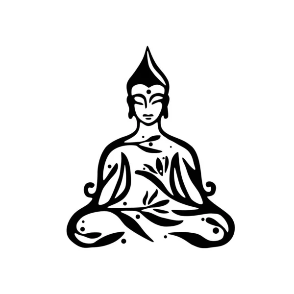 Buddha Dekorative Zeichnung Sitzende Oder Meditierende Buddha Statue Vektorillustration Von — Stockvektor