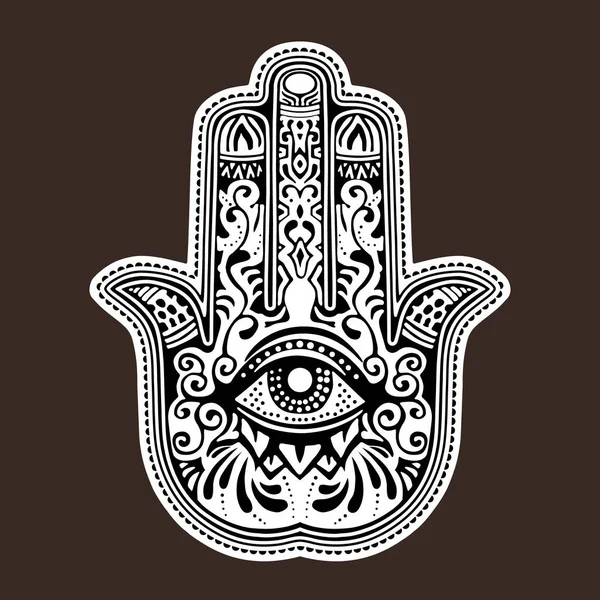 Hamsa el sembolü tasviri. Fatima 'nın eli dindar. Dekoratif desen.
