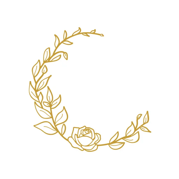 Decorazione Nuziale Con Sagoma Fiore Ghirlanda Simbolo Oro Disegnato Mano — Vettoriale Stock