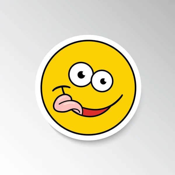 Emoji Aislado Pegatina Cara Sonriente Con Lengua Pegada Ilustración Vectorial — Vector de stock