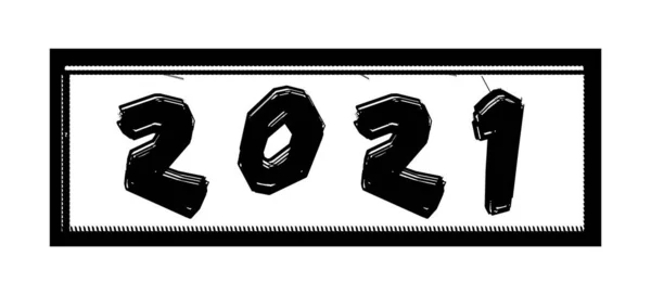 ヴィンテージレトロデザインタイトル2021ポスター用グランジフレーム付き ヴィンテージのグランジの背景に手描きの番号2021レタリング ベクターイラスト — ストックベクタ