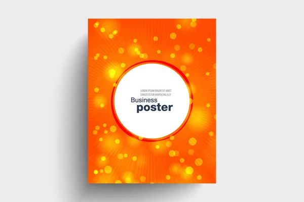 Stylowy Pomarańczowy Plakat Promieni Bąbelki Przycisk Środku Wzór Układu Projektowego — Wektor stockowy