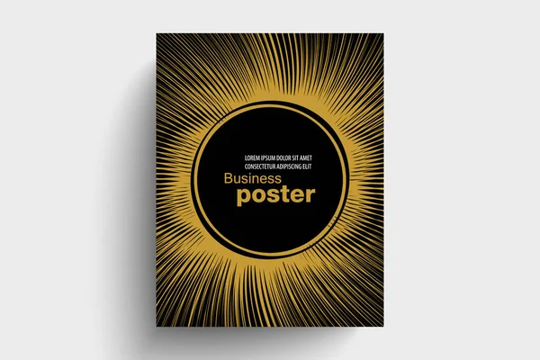 Elegante Póster Dorado Negro Con Rayos Redondo Medio Plantilla Diseño — Vector de stock