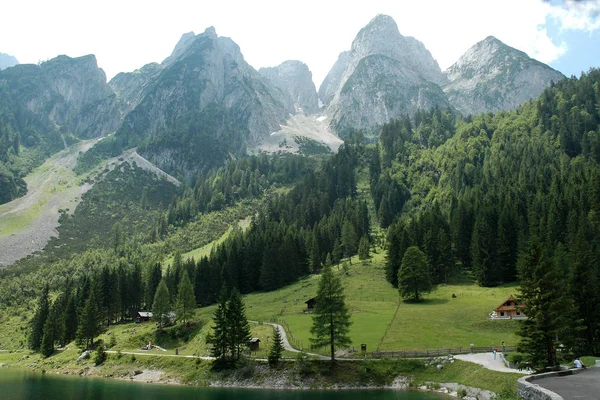 Paisagem Sob Montanha Dachstein Lago Gosau Áustria — Fotografia de Stock