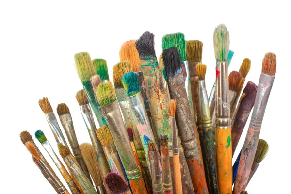 Colorful Paintbrushes Dropped Vase White Background — Stock Photo, Image