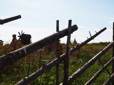 Gölde doğa. Yaz güneşli bir gün. Değirmen
