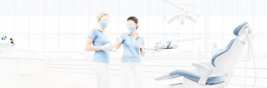 Doktorlar ile diş kliniği iç kopya alanı şablonu için arka plan bulanık
