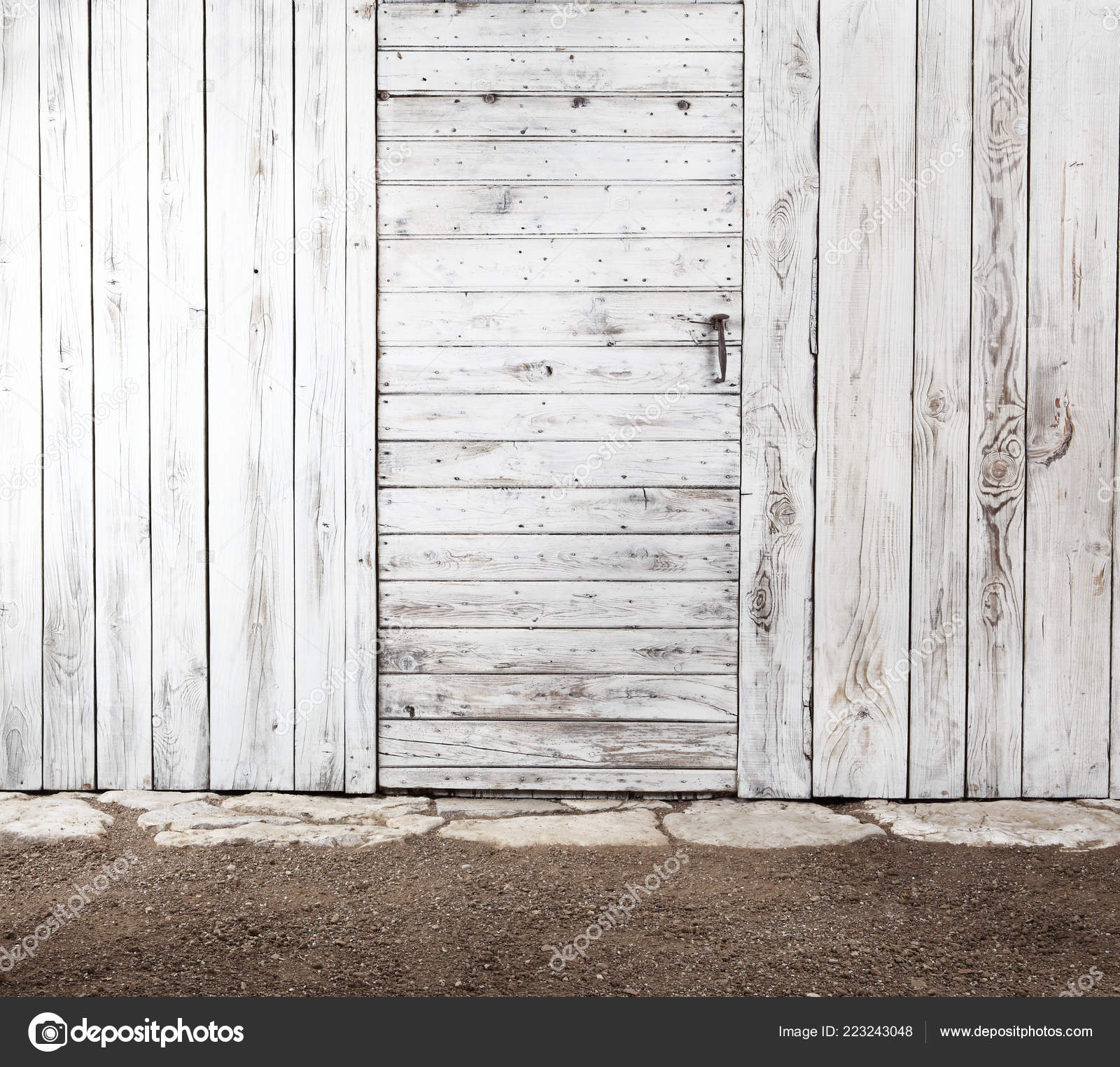 White Old Shabby Wooden Door Aged Wall Exterior Tool
