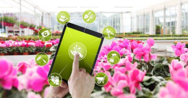 Bahçe Ekipmanları e-ticaret kavramı, basamak online alışveriş