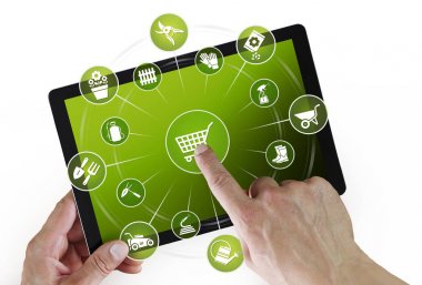 Bahçe Ekipmanları e-ticaret kavramı, basamak online alışveriş
