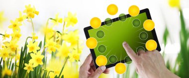 Bahçe ve çiçekler e-ticaret kavramı, Dig online alışveriş