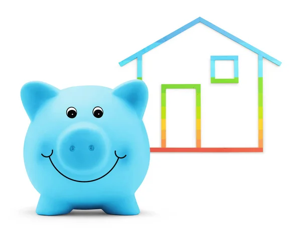 Piggy Bank met huis vorm geïsoleerd op witte achtergrond, groen — Stockfoto